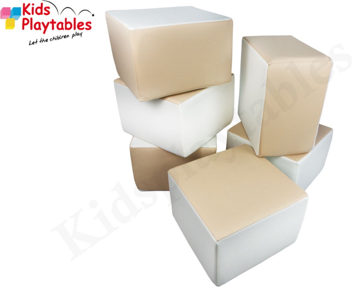 Soft Play Foam Blokken set 6 stuks wit-beige | speelblokken | baby speelgoed | foamblokken | bouwblokken | Soft play speelgoed | schuimblokken